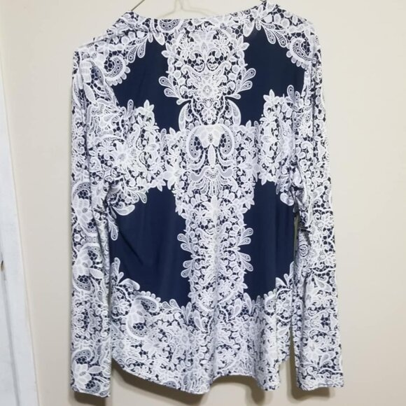 INC Tunic Top Navy White Large Business Casual Classy Elegant NWOT - Picture 5 of 5